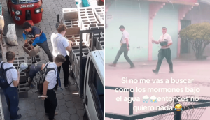 Bajo la lluvia y con las manos llenas de cemento: misioneros se hacen virales