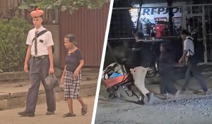 Dos jóvenes misioneros apoyan a personas mayores en la calle