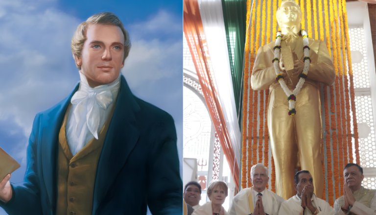 La estatua de José Smith que está en una universidad de la India