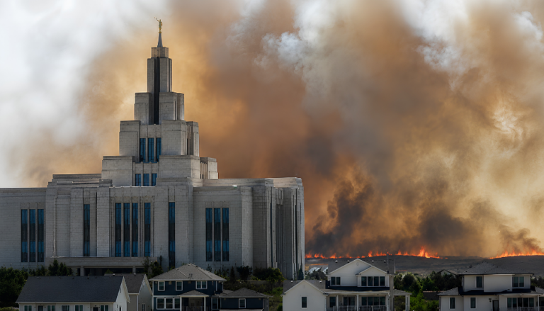 El estado de un templo de la Iglesia de Jesucristo tras fuertes incendios
