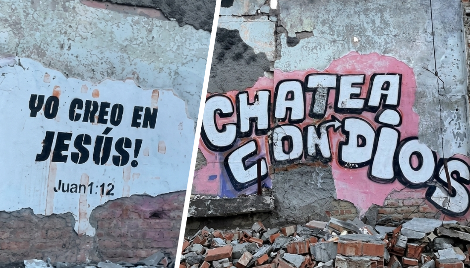 Los mensajes cristianos en un mural que resistieron al terremoto en Colombia
